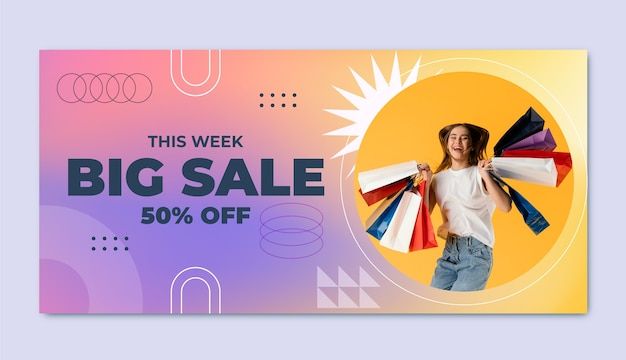 Free Vector _ Gradient shopping discount horizontal sale banner
